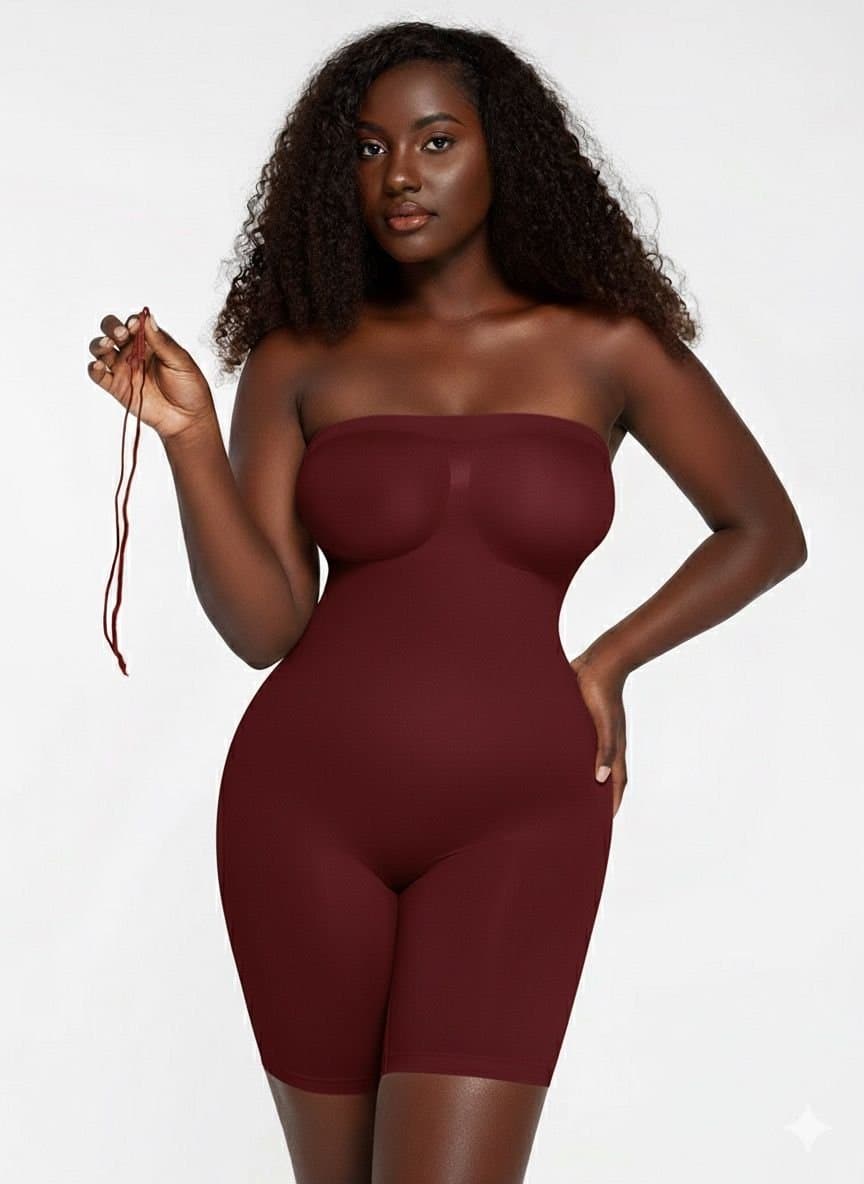 GWB Shapewear GWB Shapewear Women's Burgundy Sculpt Removable Straps Butt Lift Tummy Control Shapewear