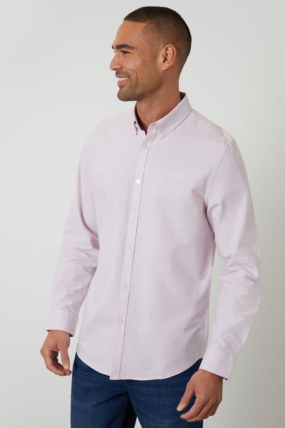 Threadbare Threadbare Pink Oxford Cotton Slim Fit Long Sleeve Shirt
