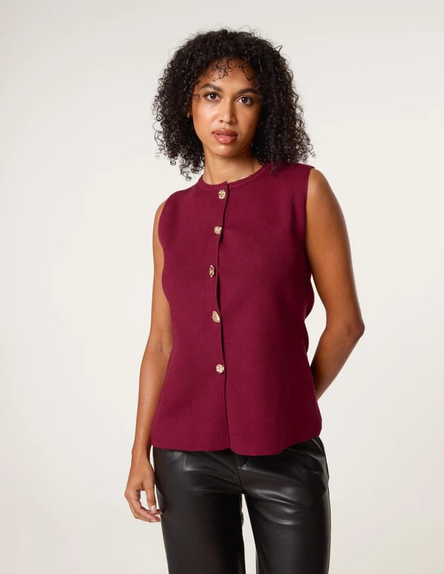 Blue Vanilla Button Front Tailored Vest - 2