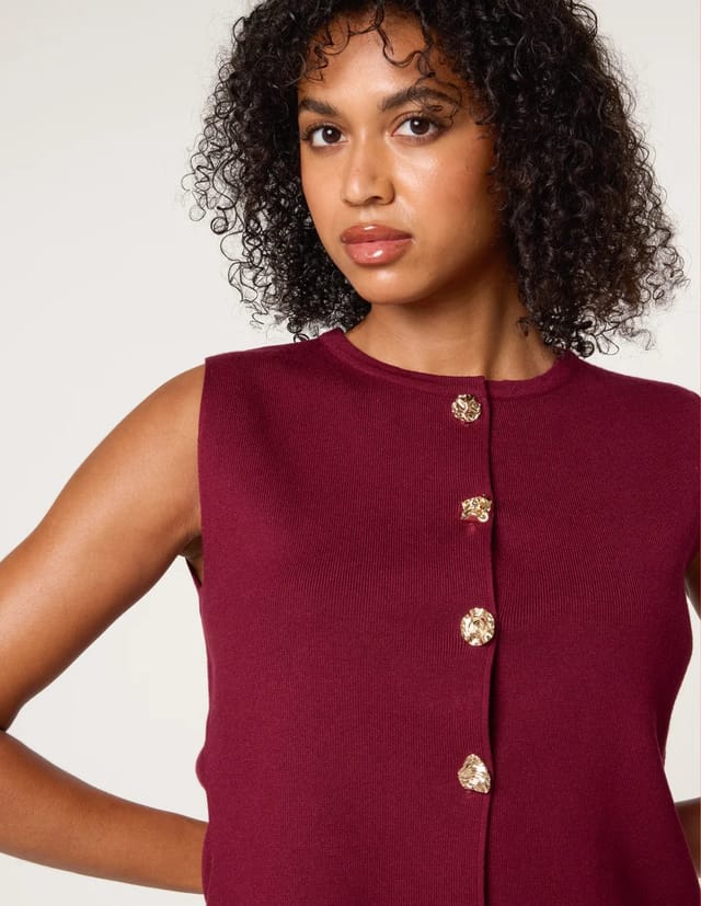 Blue Vanilla Button Front Tailored Vest - 3