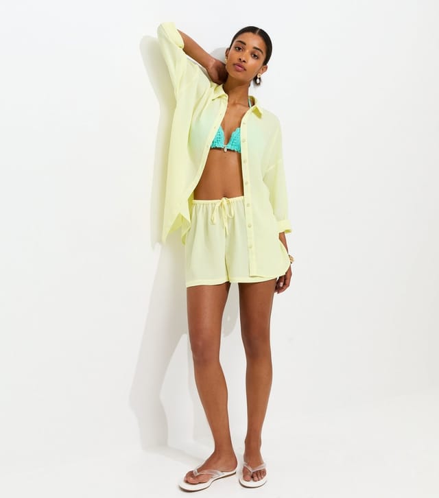 New Look Women's Light Yellow Crinkled Drawstring Beach Shorts New Look - 3