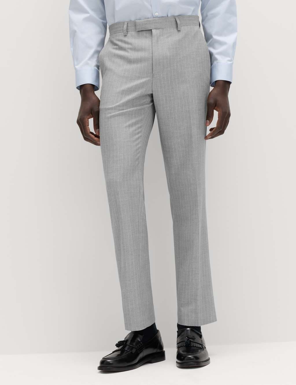 Marks & Spencer M&S Regular Fit Pinstripe Suit Trousers Light Grey Mix