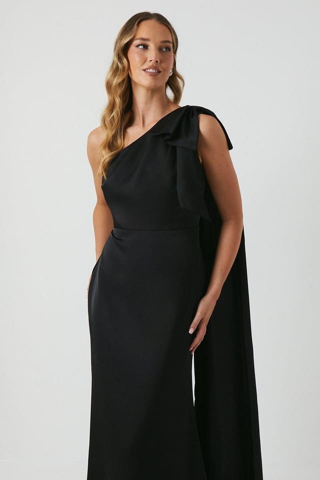 Coast Coast Women's Bow & Drape Detail One Shoulder Satin Bridesmaid Dress in Black - 2