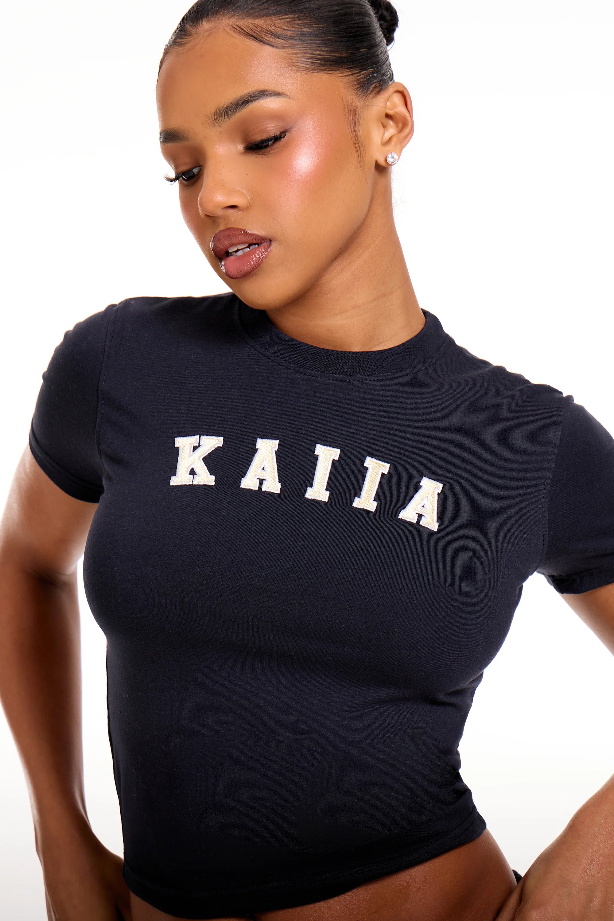 Kaiia Kaiia Slogan Baby Tee Ink Blue & Soft Yellow - 2