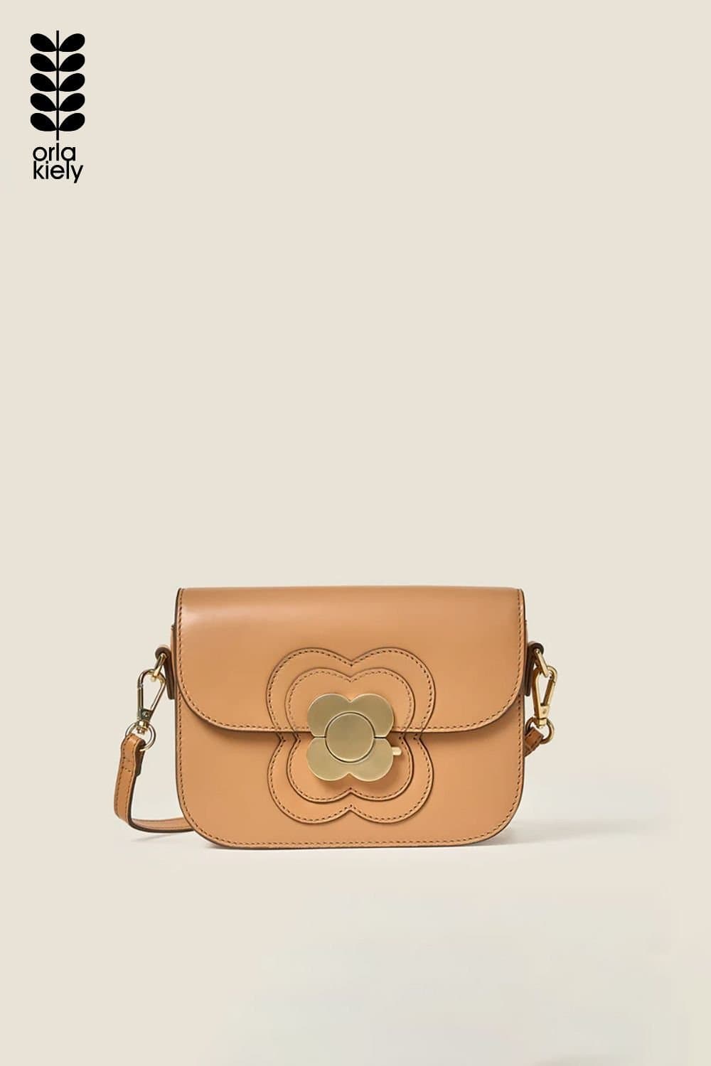Orla Kiely Orla Kiely Light Tan Leather Crossbody Bag