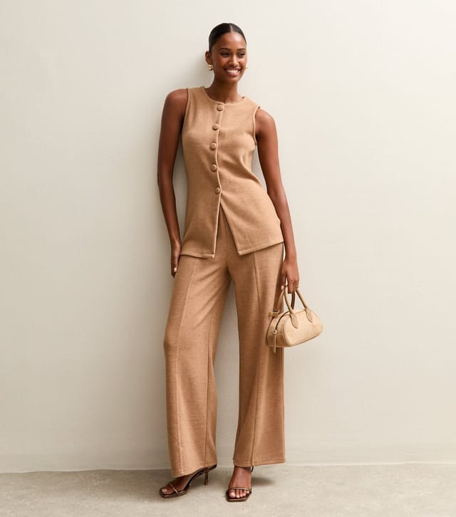 New Look Women's Camel Soft Touch Compact Wide Leg Trouser New Look - 3