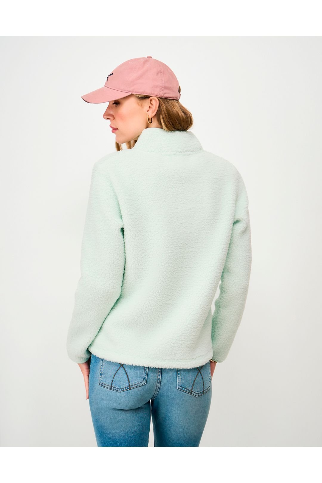 Crew Clothing Crew Clothing Women's Borg Boucle Bonded Half Zip Dusty Aqua - 3