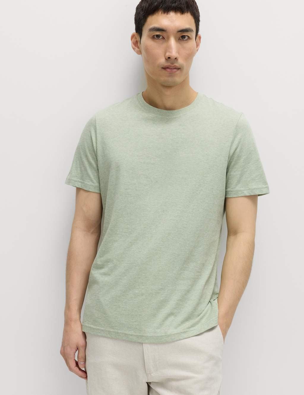 Marks & Spencer M&S Pistachio Cotton Crew Neck T-Shirt