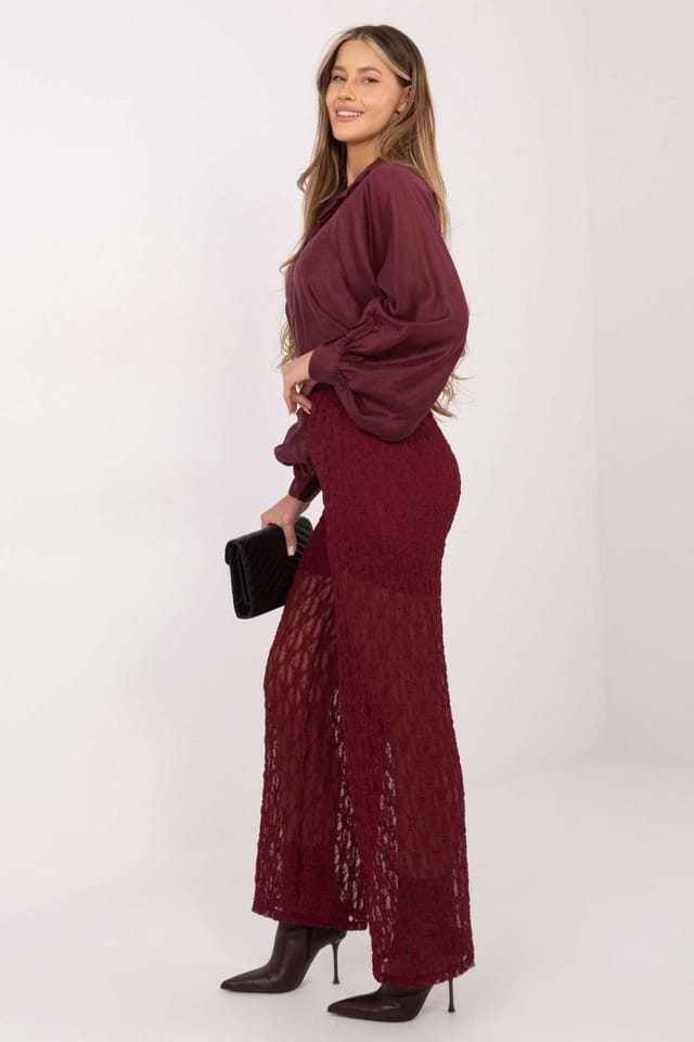 Love Lace Love Lace Women's Elegant Lace Wide Leg Pull On Trousers in Burgundy - 2