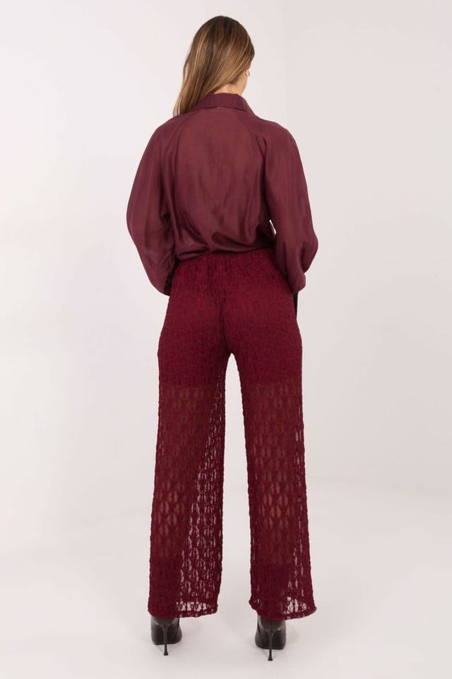 Love Lace Love Lace Women's Elegant Lace Wide Leg Pull On Trousers in Burgundy - 3