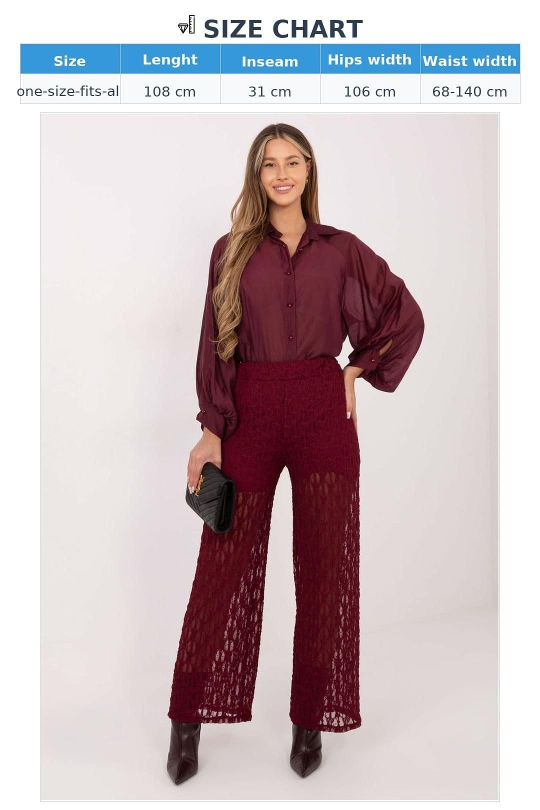 Love Lace Love Lace Women's Elegant Lace Wide Leg Pull On Trousers in Burgundy - 4