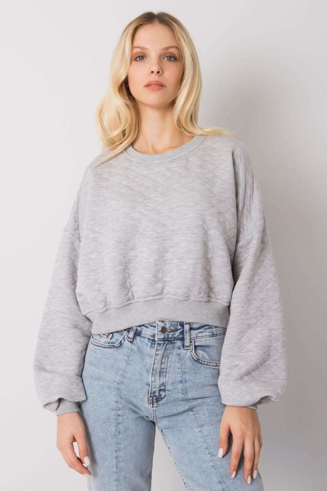 Love Lace Love Lace Women's Quilted Short Sweatshirt With Ribbed Hem in Grey - 2
