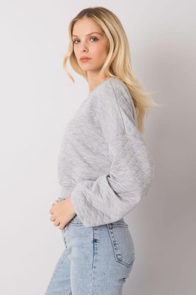 Love Lace Love Lace Women's Quilted Short Sweatshirt With Ribbed Hem in Grey - 3