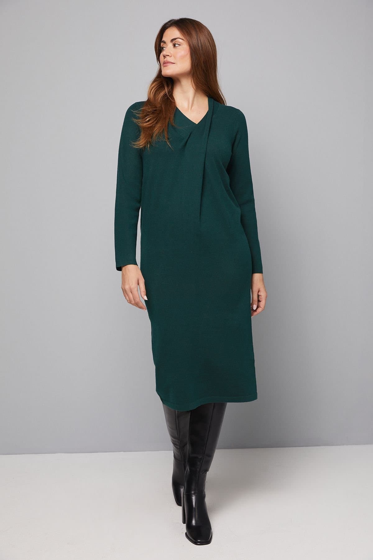 Wallis Wallis Women's Green Wrap Neck Midi Dress