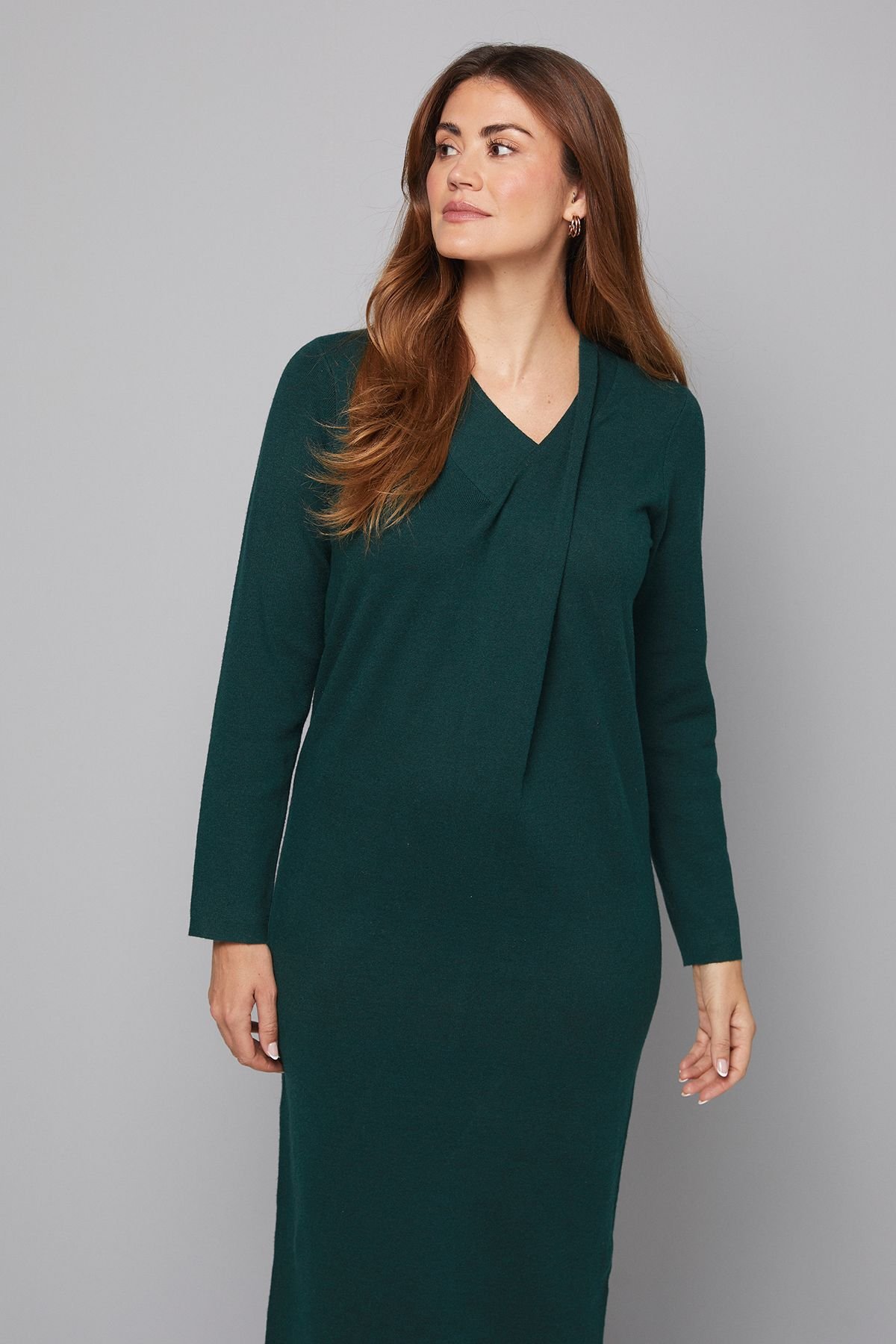 Wallis Wallis Women's Green Wrap Neck Midi Dress - 3