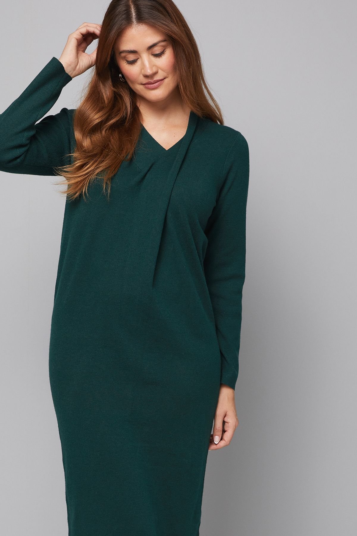 Wallis Wallis Women's Green Wrap Neck Midi Dress - 4