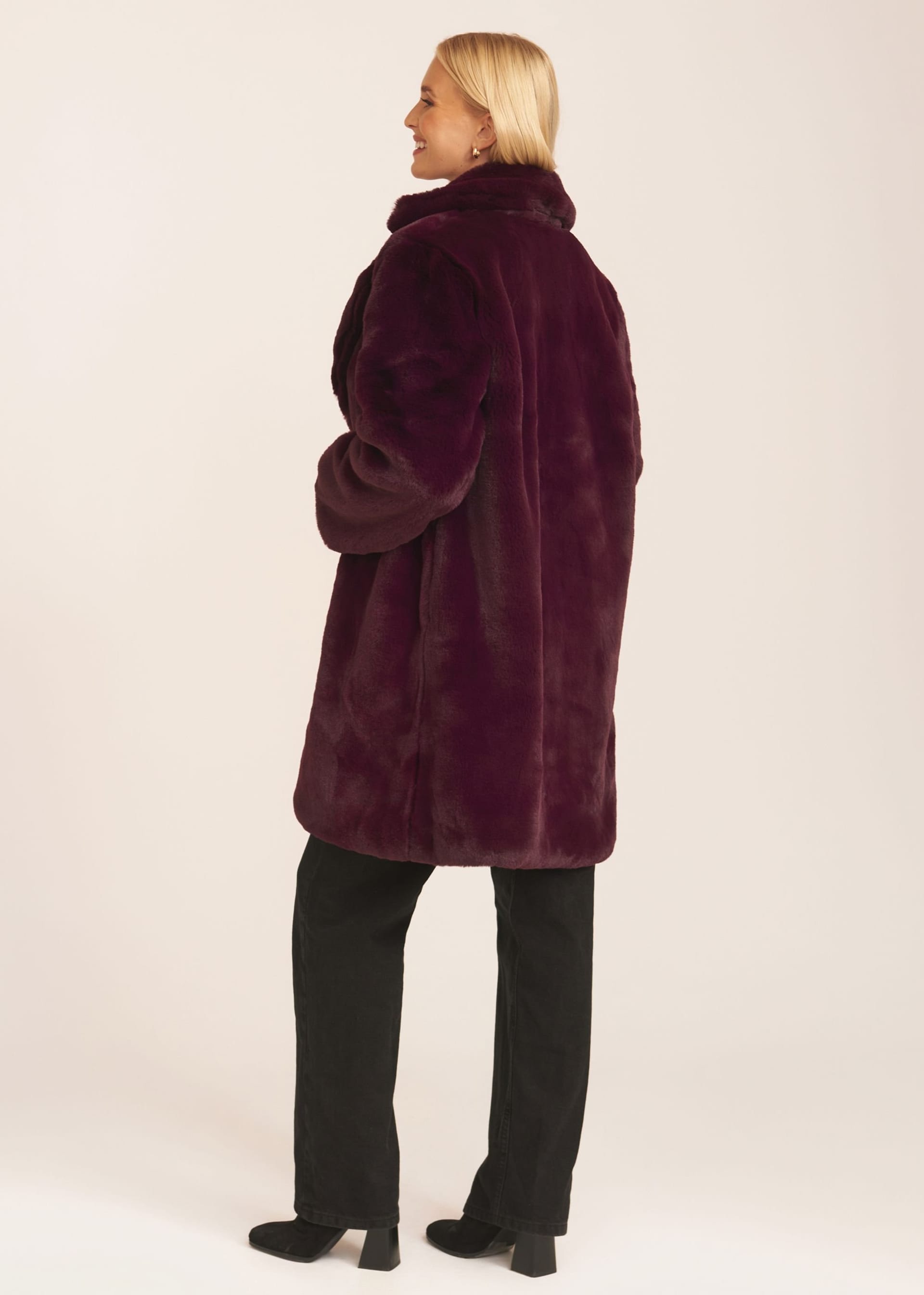 Gini London Gini London Women's Plum Faux Fur Lapel Collar Coat - 4