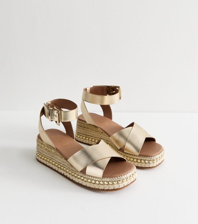 New Look Women's Gold Metallic Faux Leather Flatform Sandals New Look - 3