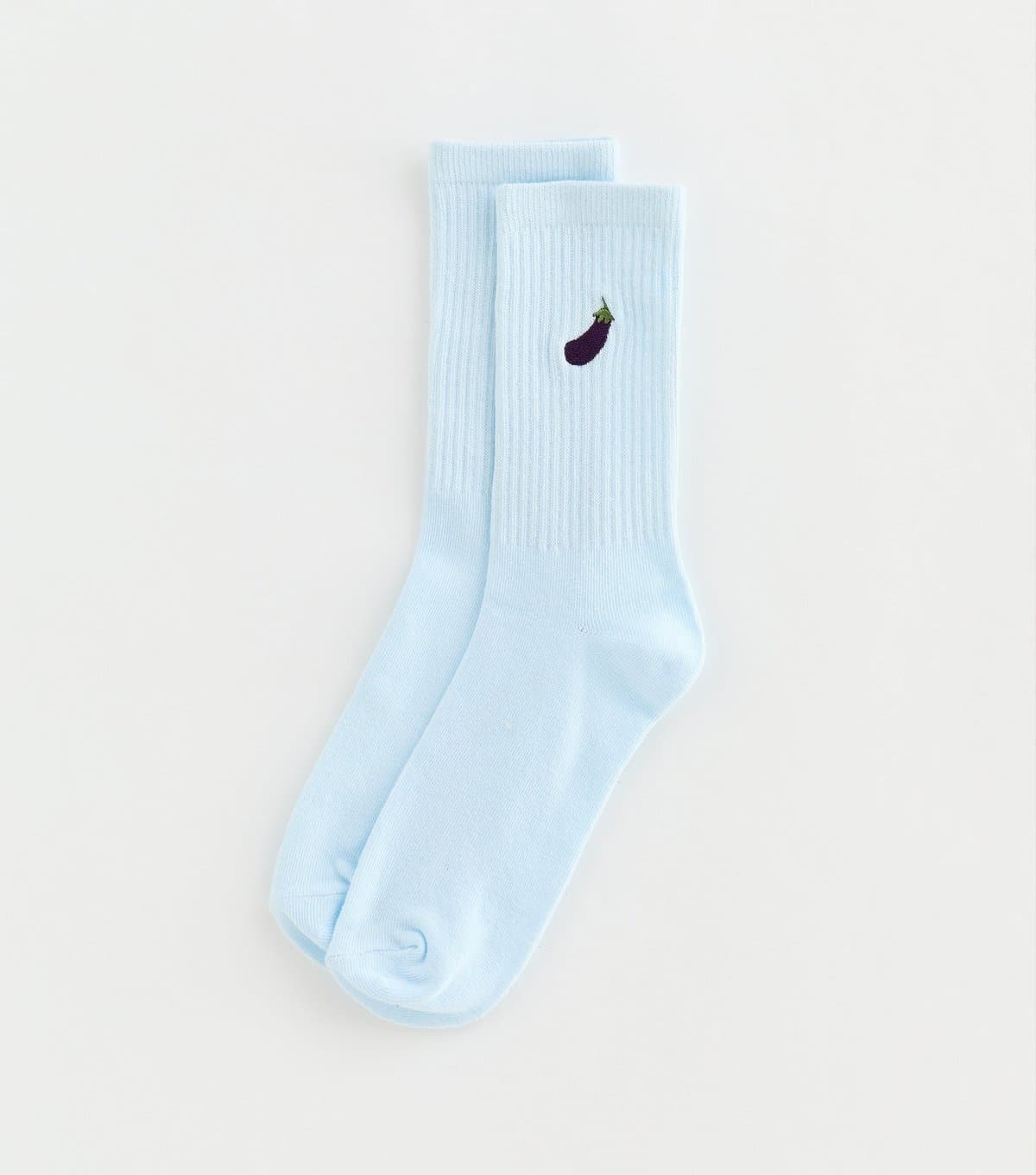 New Look Blue Embroidered Aubergine Ribbed Tube Socks New Look