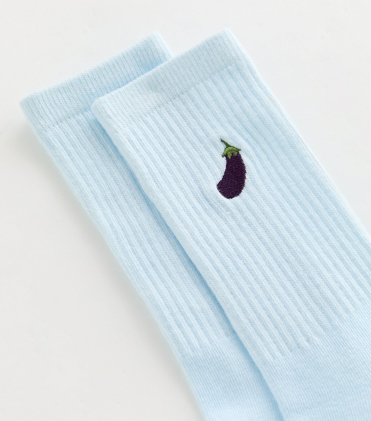 New Look Blue Embroidered Aubergine Ribbed Tube Socks New Look - 2