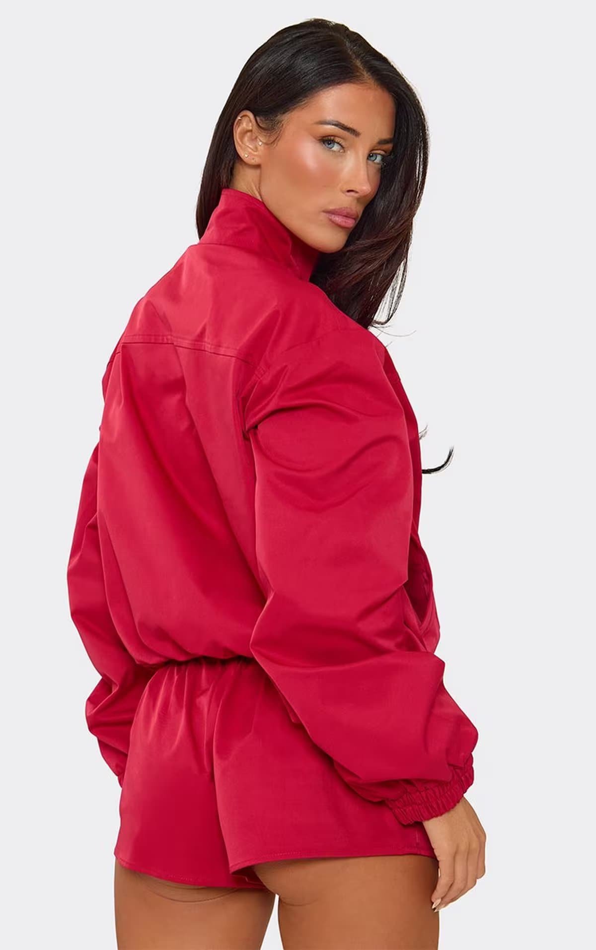 EGO High Neck Zip Up Detail Track Jacket In Red Shell, Women's Size UK 6