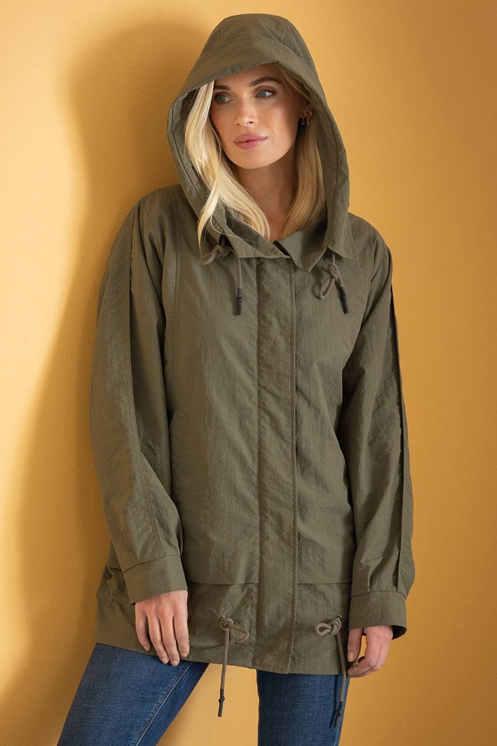 Klass. Klass. Women's Hooded Raglan Sleeve Jacket in Khaki - 2