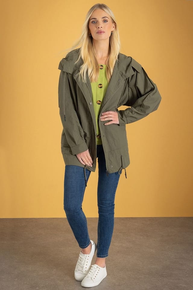 klass Klass. Women's Hooded Raglan Sleeve Jacket in Khaki - 2