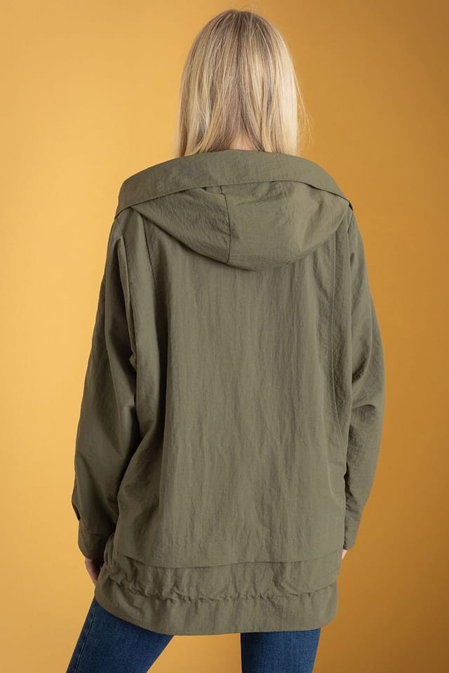 klass Klass. Women's Hooded Raglan Sleeve Jacket in Khaki - 3
