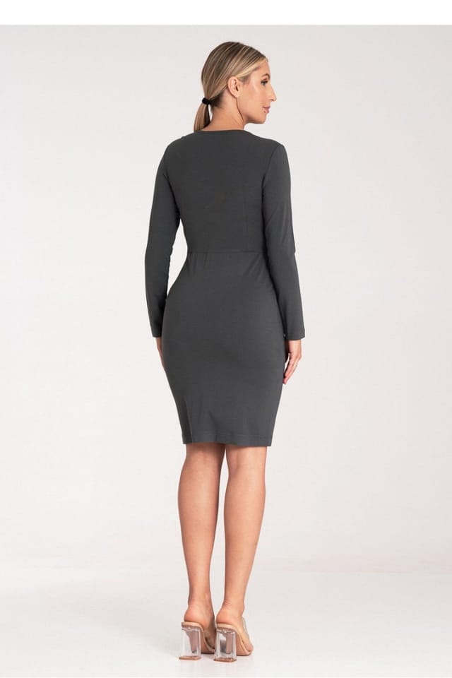 Love Lace Love Lace Women's Fitted Long Sleeve V Neck Zip Dress in Grey - 3