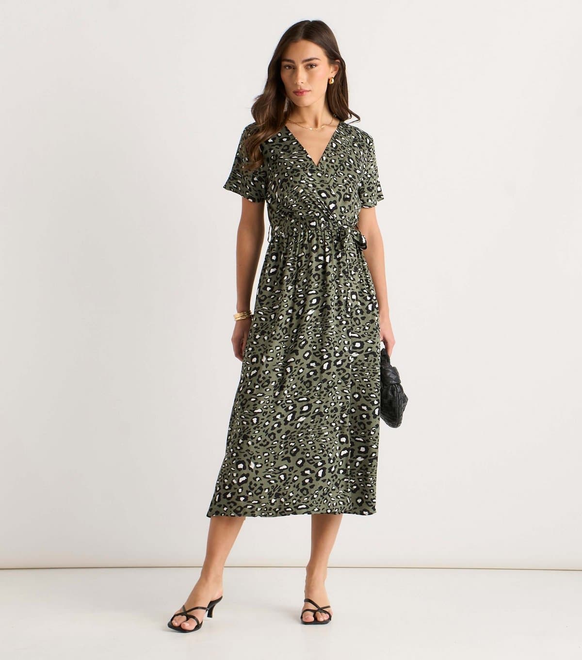 Gini London Women's Light Khaki Animal Print Wrap Midi Dress Gini London New Look