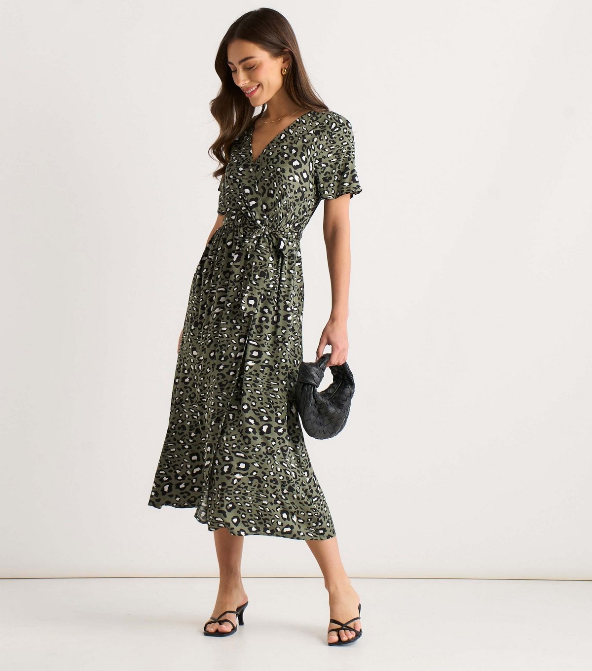 Gini London Women's Light Khaki Animal Print Wrap Midi Dress Gini London New Look - 3