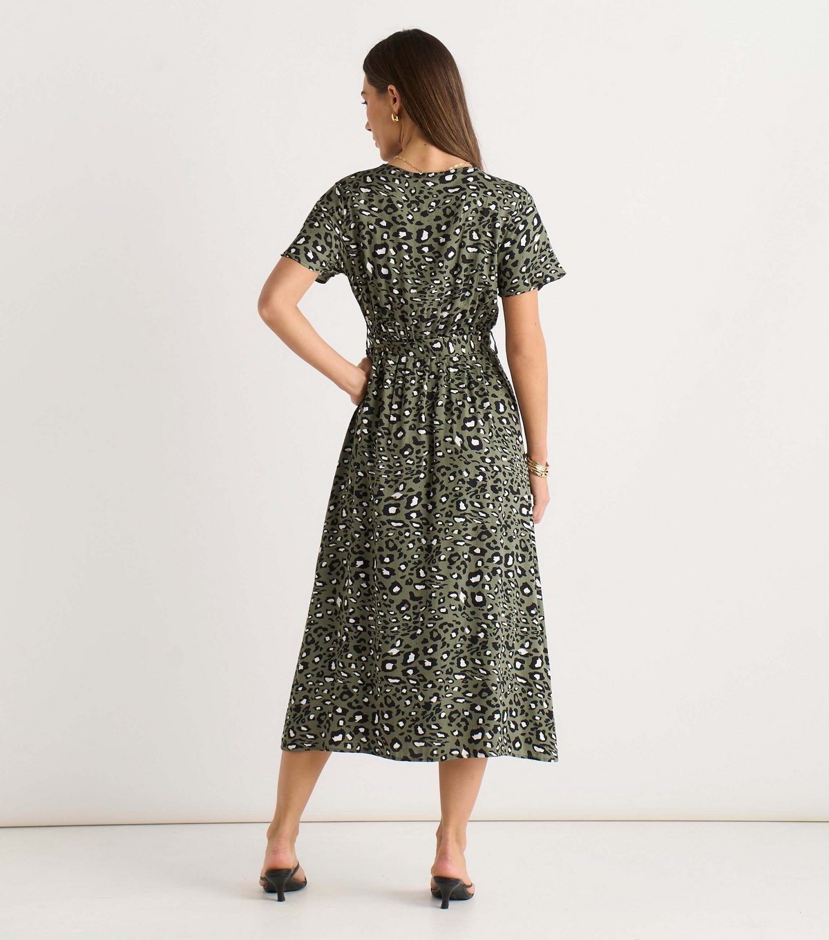 Gini London Women's Light Khaki Animal Print Wrap Midi Dress Gini London New Look - 4