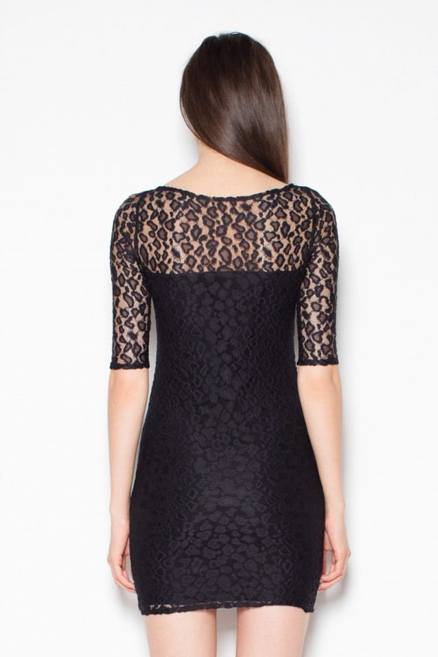 Love Lace Love Lace Women's Chic Lace Evening Dress with 3/4 Sleeves in Black - 2