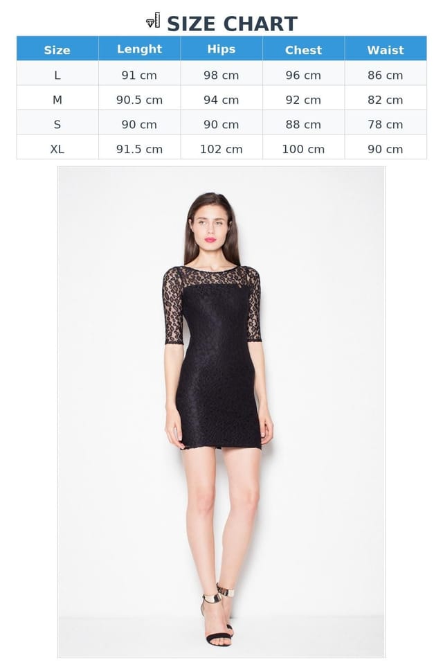 Love Lace Love Lace Women's Chic Lace Evening Dress with 3/4 Sleeves in Black - 3
