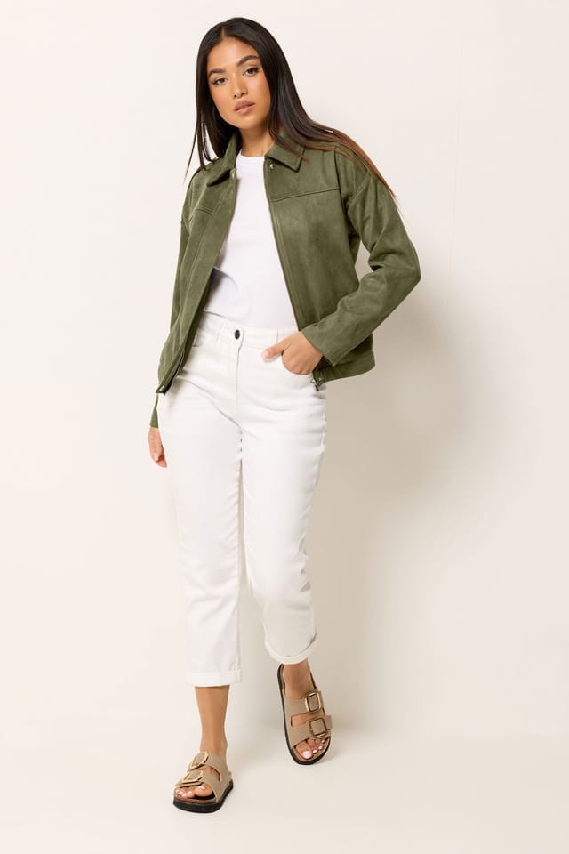 M&Co M&Co Women's Petite Faux Suede Bomber Jacket in Olive - 3