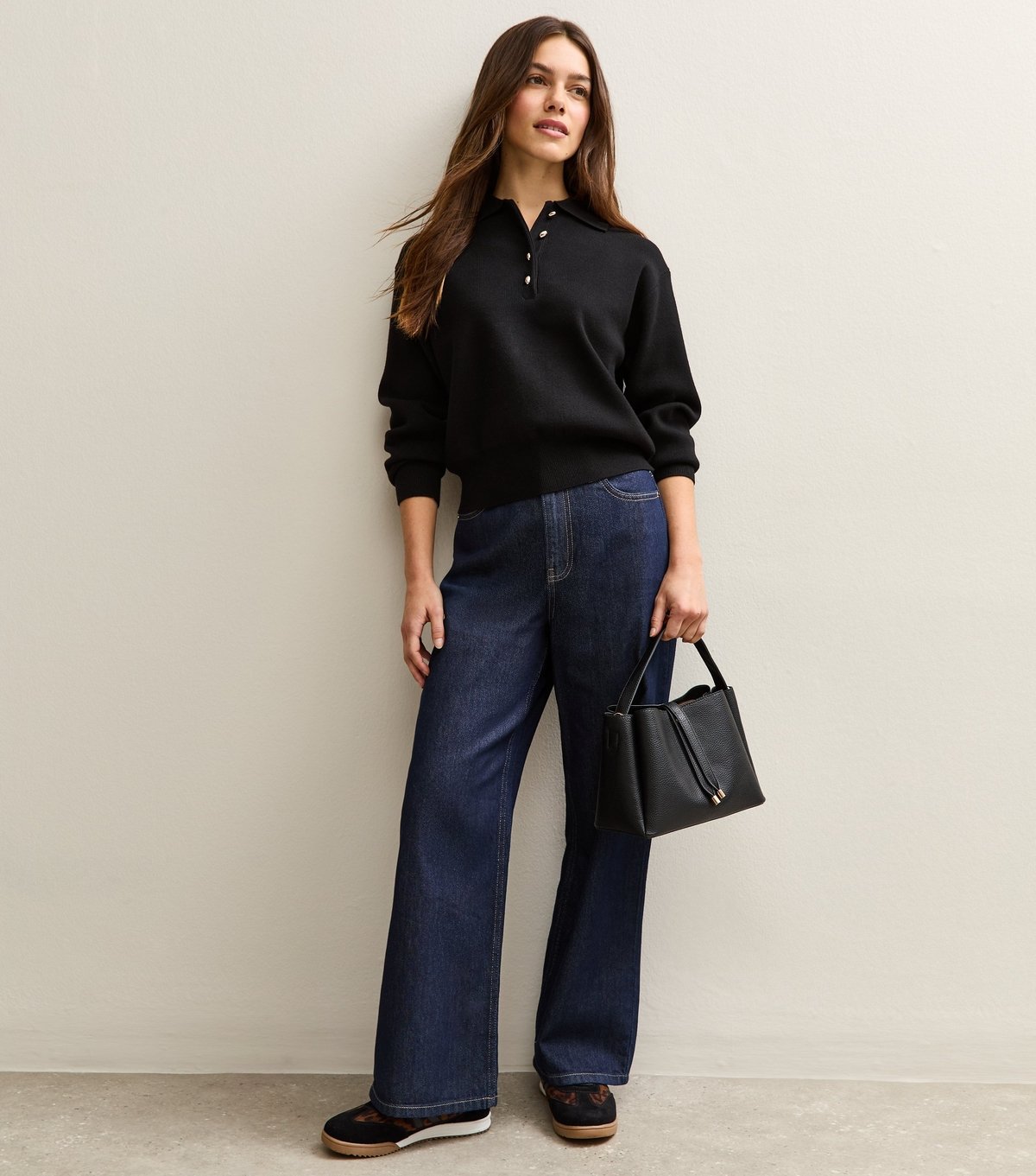 New Look Women's Petite Black Metallic Button Polo Shirt New Look - 3