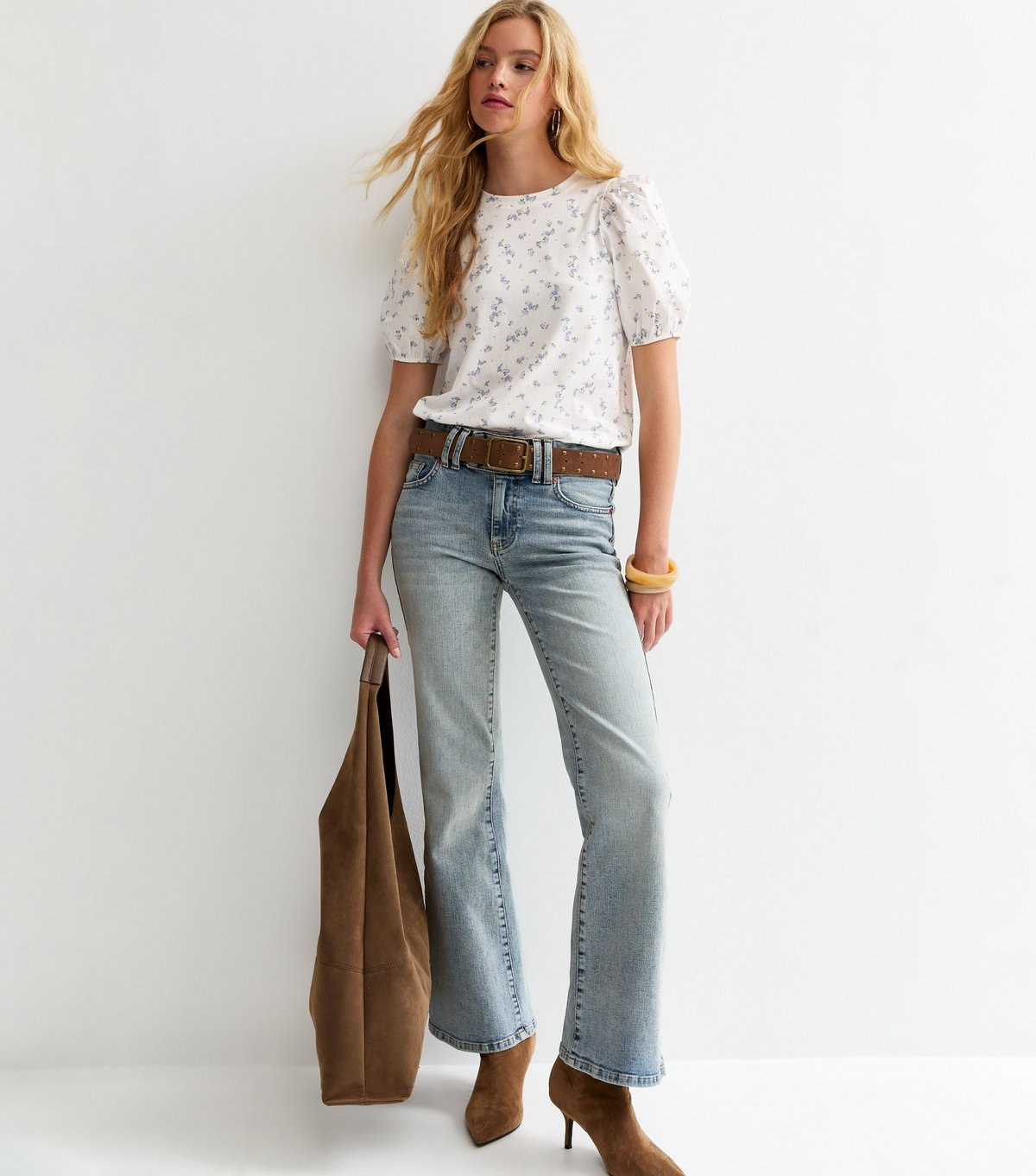 New Look Women's White Cotton Floral Puff Sleeve T-Shirt New Look - 3