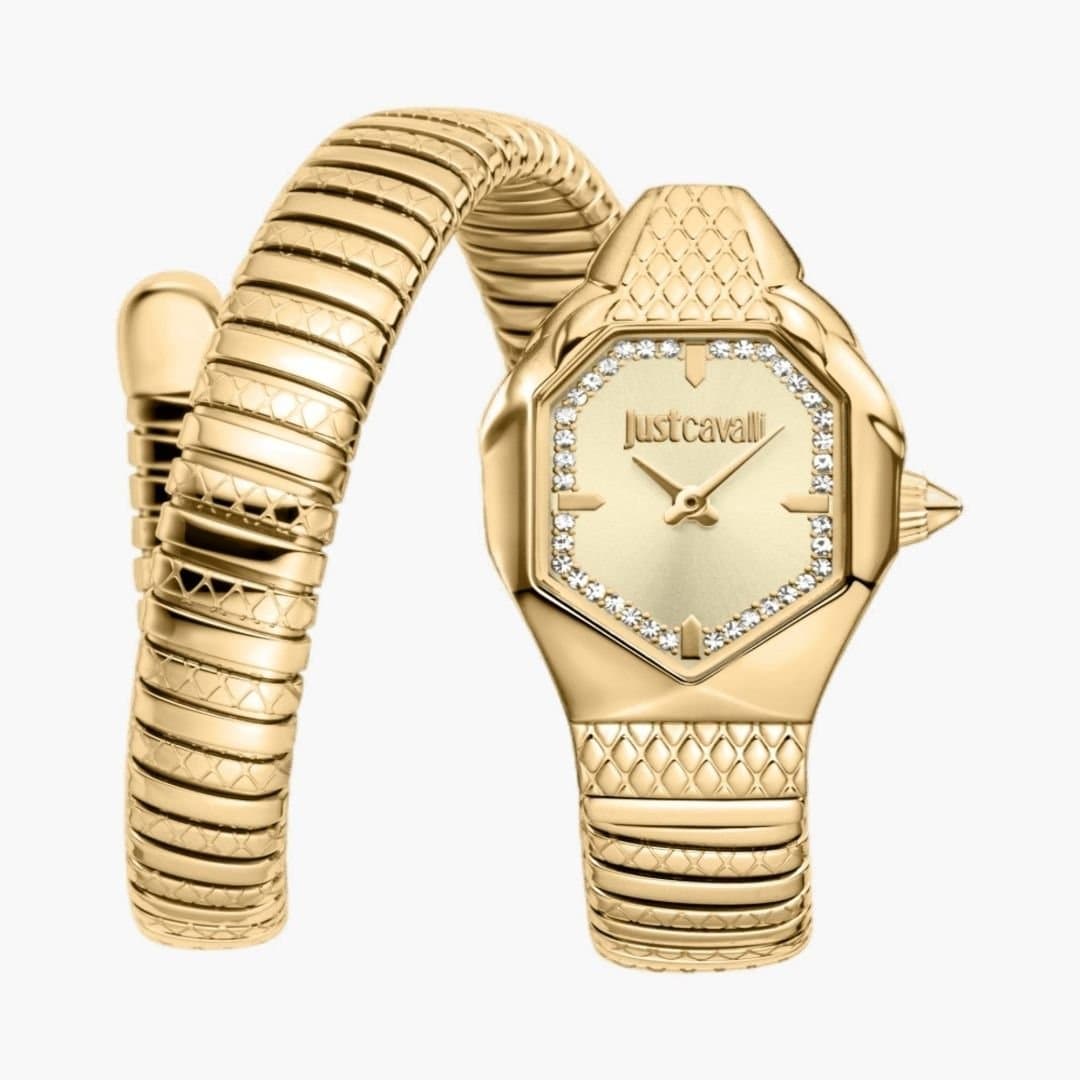 Just Cavalli Just Cavalli Women's Signature Snake Aria Fashion Watch Yellow Gold Champagne JC1L369M0045