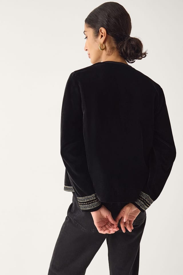 Monsoon Monsoon Women's Heather Floral Embellished Velvet Jacket Black - 2