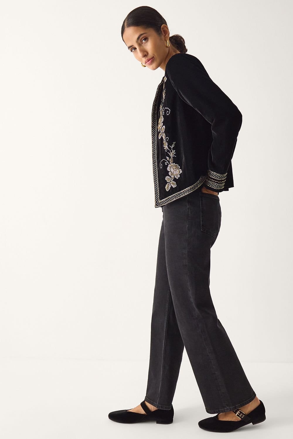 Monsoon Monsoon Women's Heather Floral Embellished Velvet Jacket Black - 4
