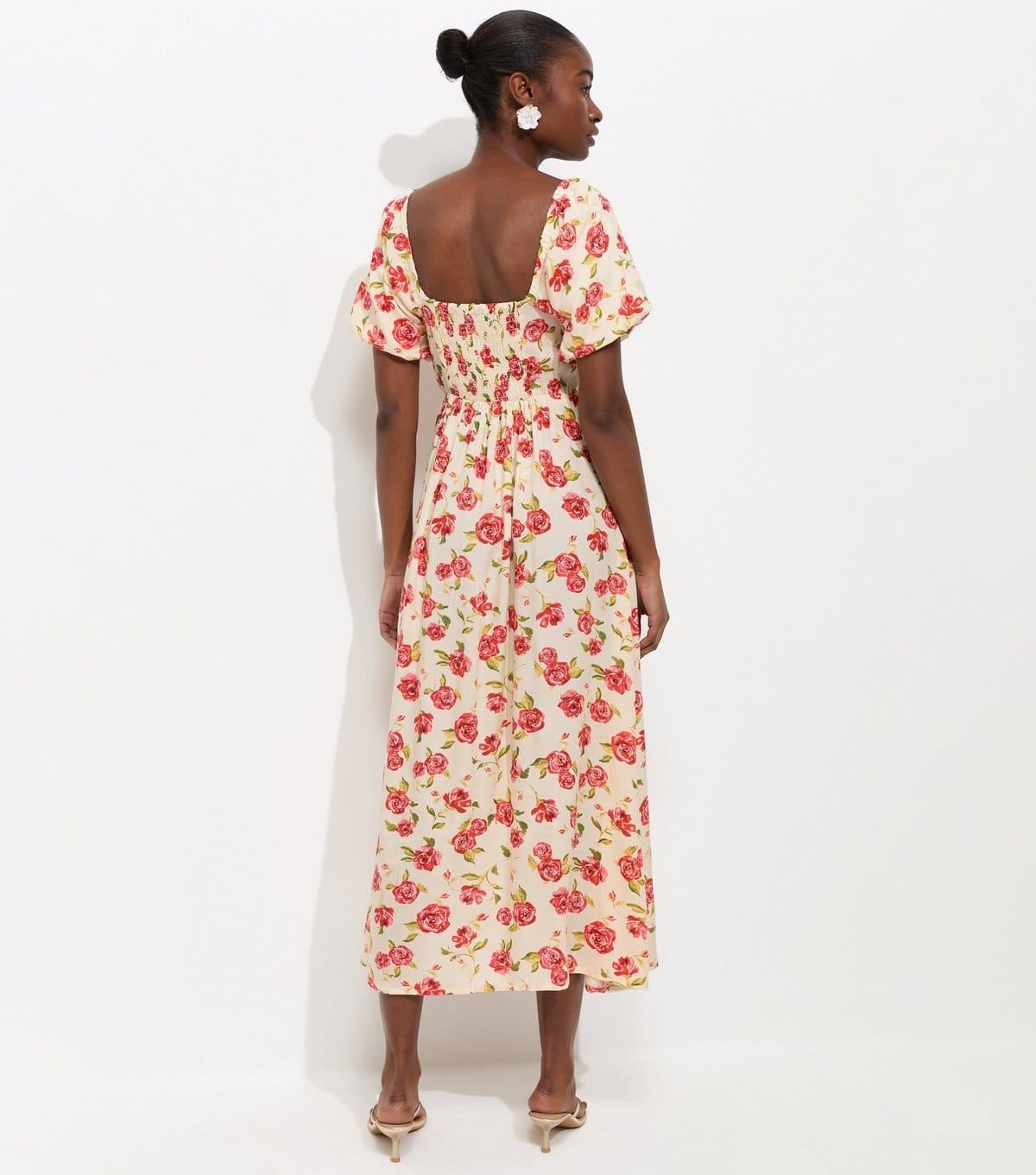 New Look Women's White Rose Print Fitted Waist Milkmaid Midi Dress New Look - 4