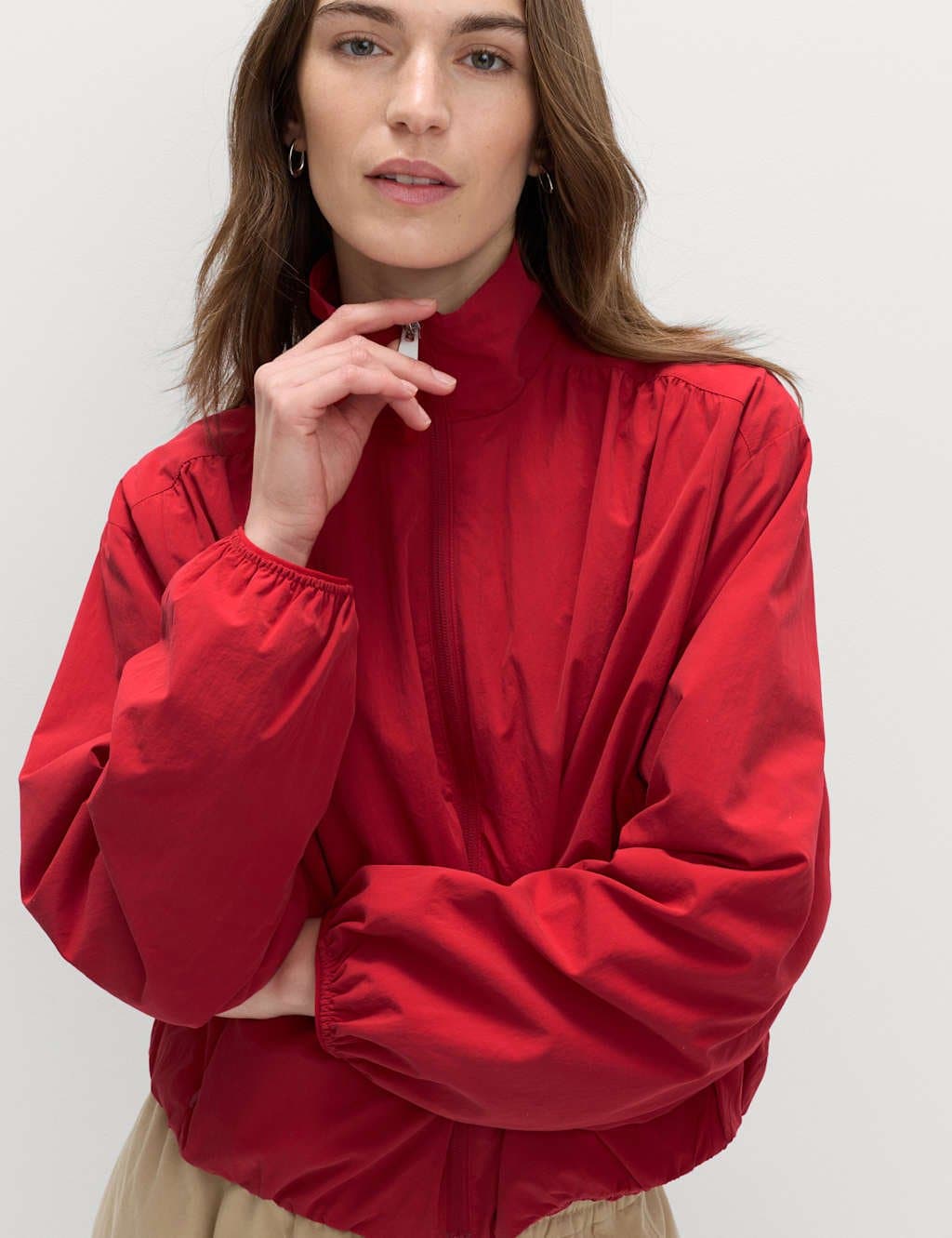 Marks & Spencer M&S Stormwear™ Lightweight Funnel Neck Gathered Jacket Red