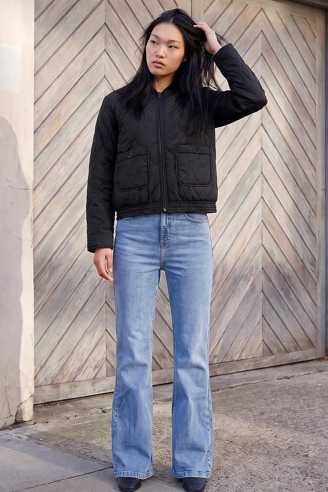 Dusk Dusk Women's Quilted Bomber Jacket in Black - 3