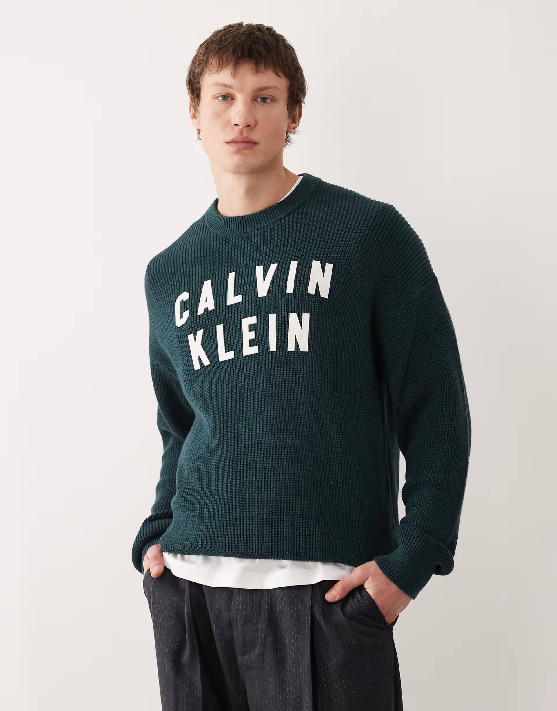 ASOS Calvin Klein Jeans Collegiate relaxed fit jumper in green