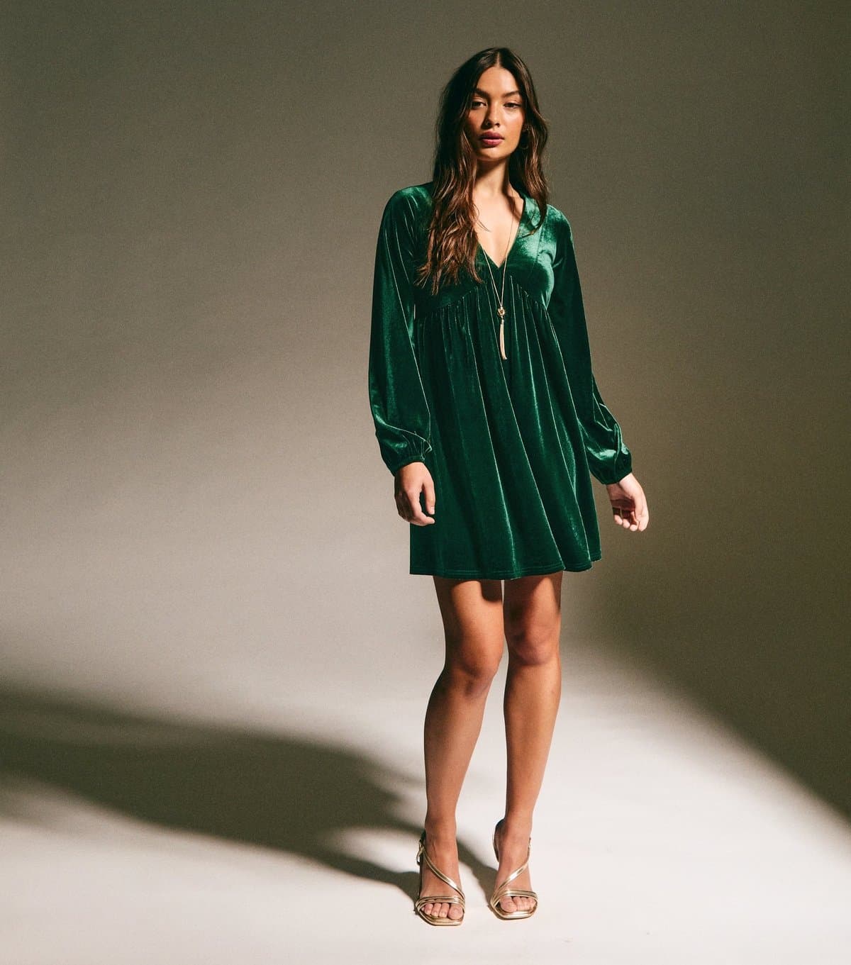 New Look Women's Dark Green Velvet Smock Mini Dress New Look