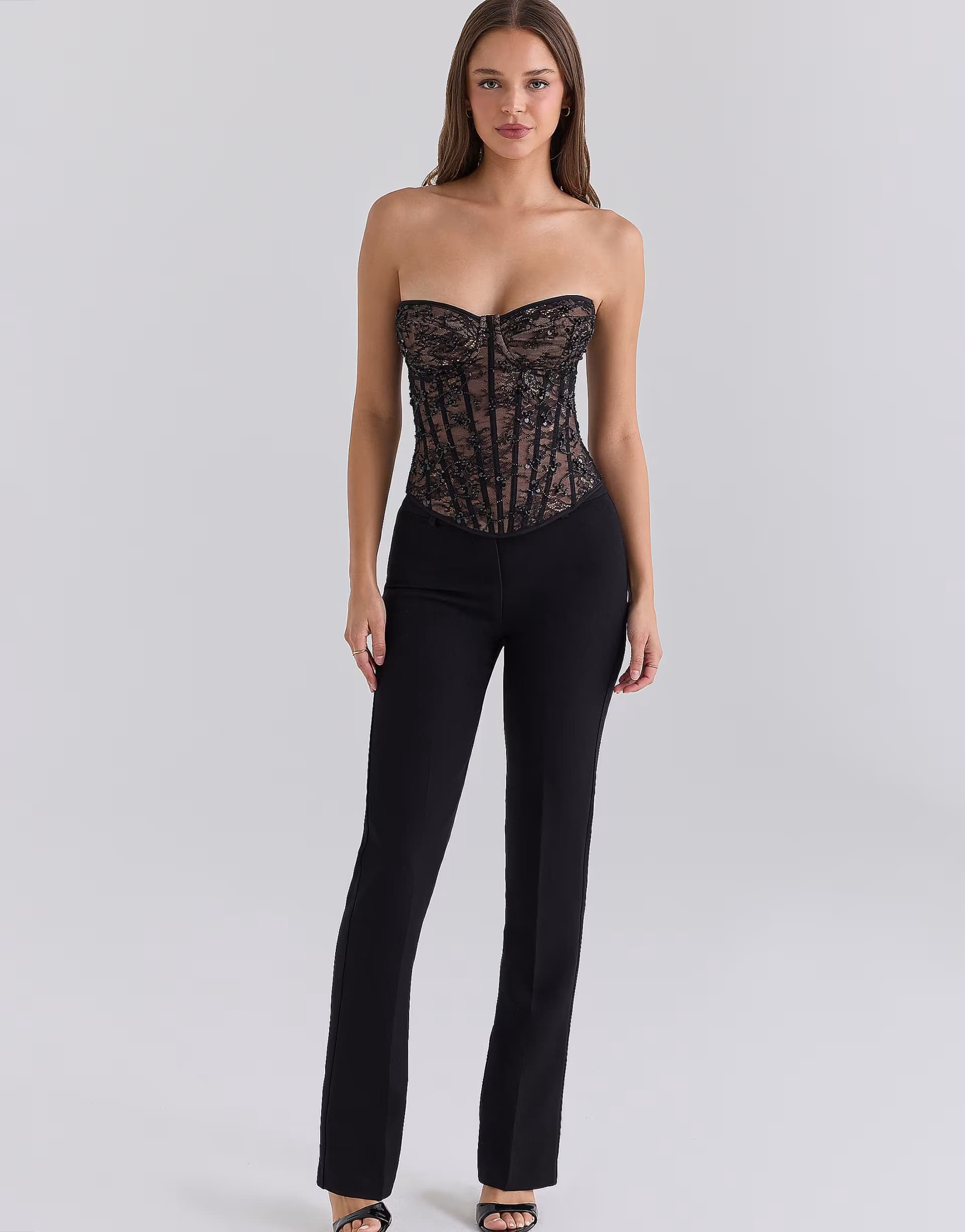 ASOS House of CB Suri black hand beaded embellished lace corset top in black