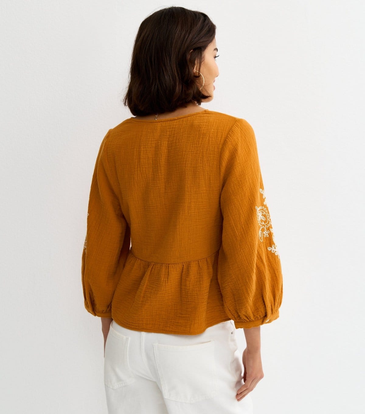New Look Women's Orange Embroidered Sleeve Tea Blouse New Look - 4