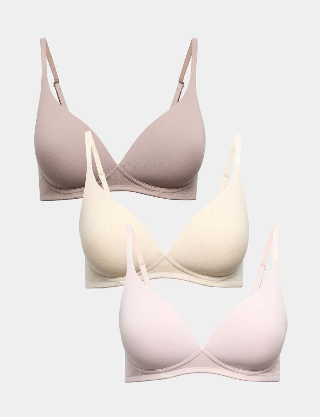 Marks & Spencer M&S 3pk Non Wired Plunge T-Shirt Bras A-E Oatmeal Mix