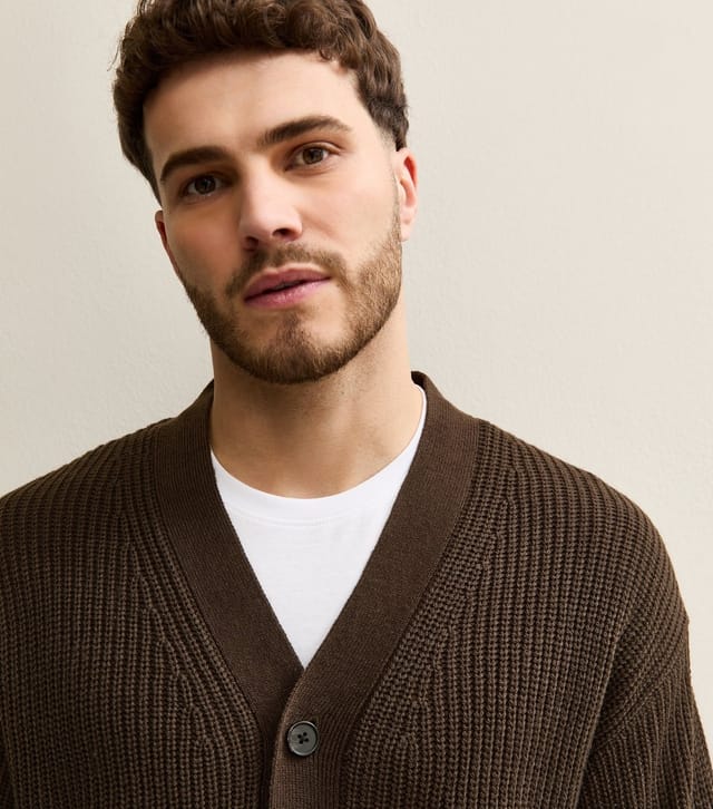 jack & jones Men's Dark Brown Regular V-Neck Cardigan Jack & Jones New Look - 2
