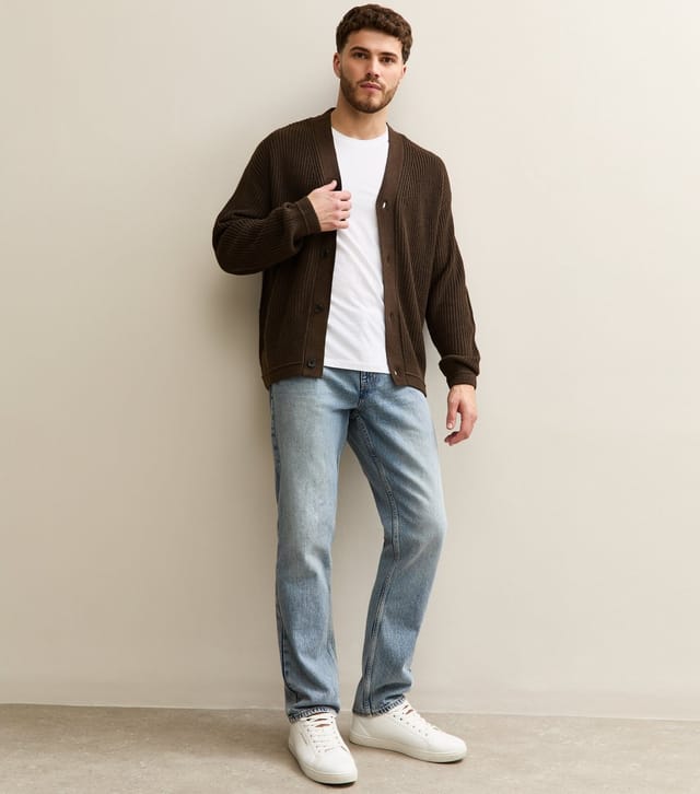 jack & jones Men's Dark Brown Regular V-Neck Cardigan Jack & Jones New Look - 3